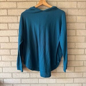 Chaser Women’s Teal Blue Long Sleeve Waffle Hoodie | Sz XL